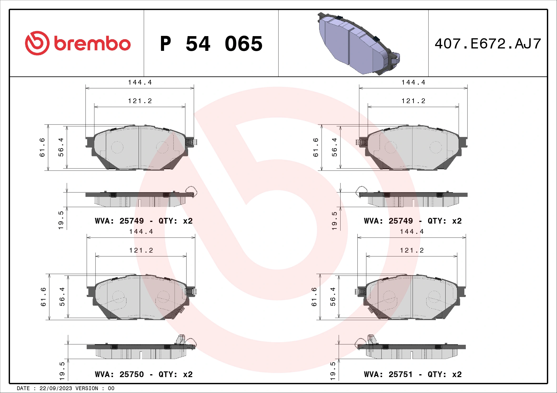 BREMBO Kit pastiglie freno, Freno a disco P 54 065