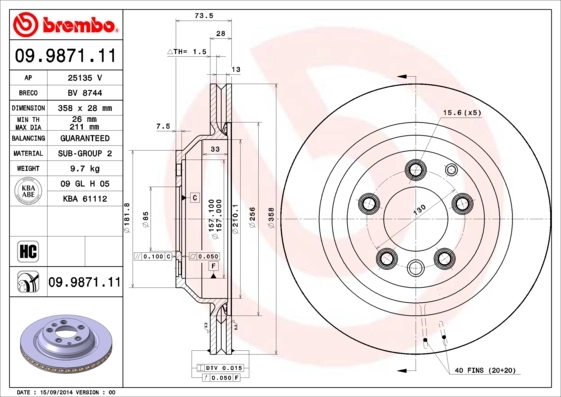 BREMBO Disco freno 09.9871.11