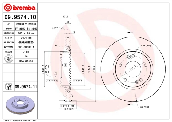BREMBO Disco freno 09.9574.11