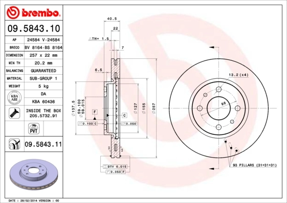 BREMBO Disque de frein 09.5843.11