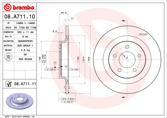 BREMBO Brake Disc 08.A711.11