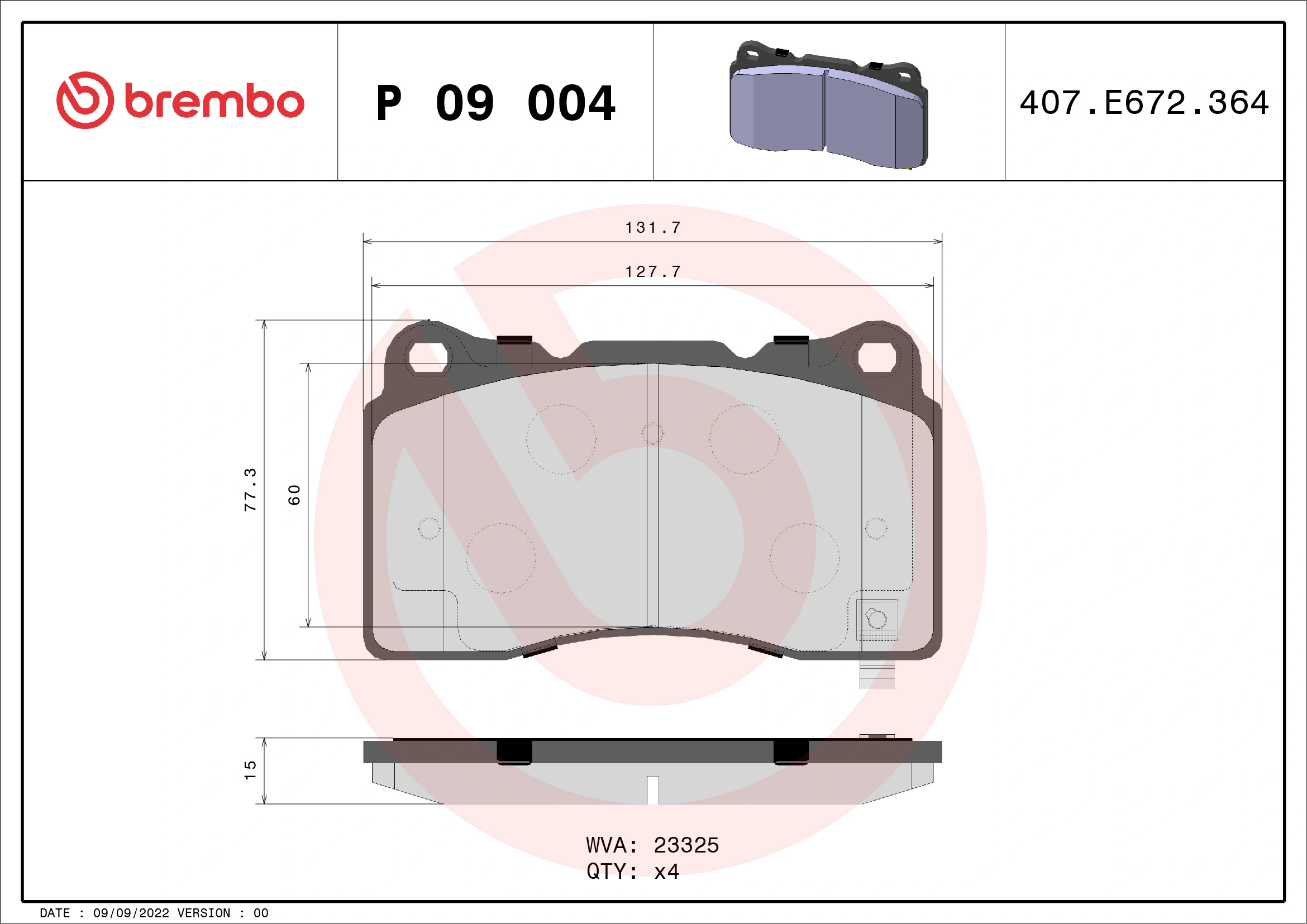 BREMBO مجموعة بطانة الفرامل، فرامل قرصية P 09 004