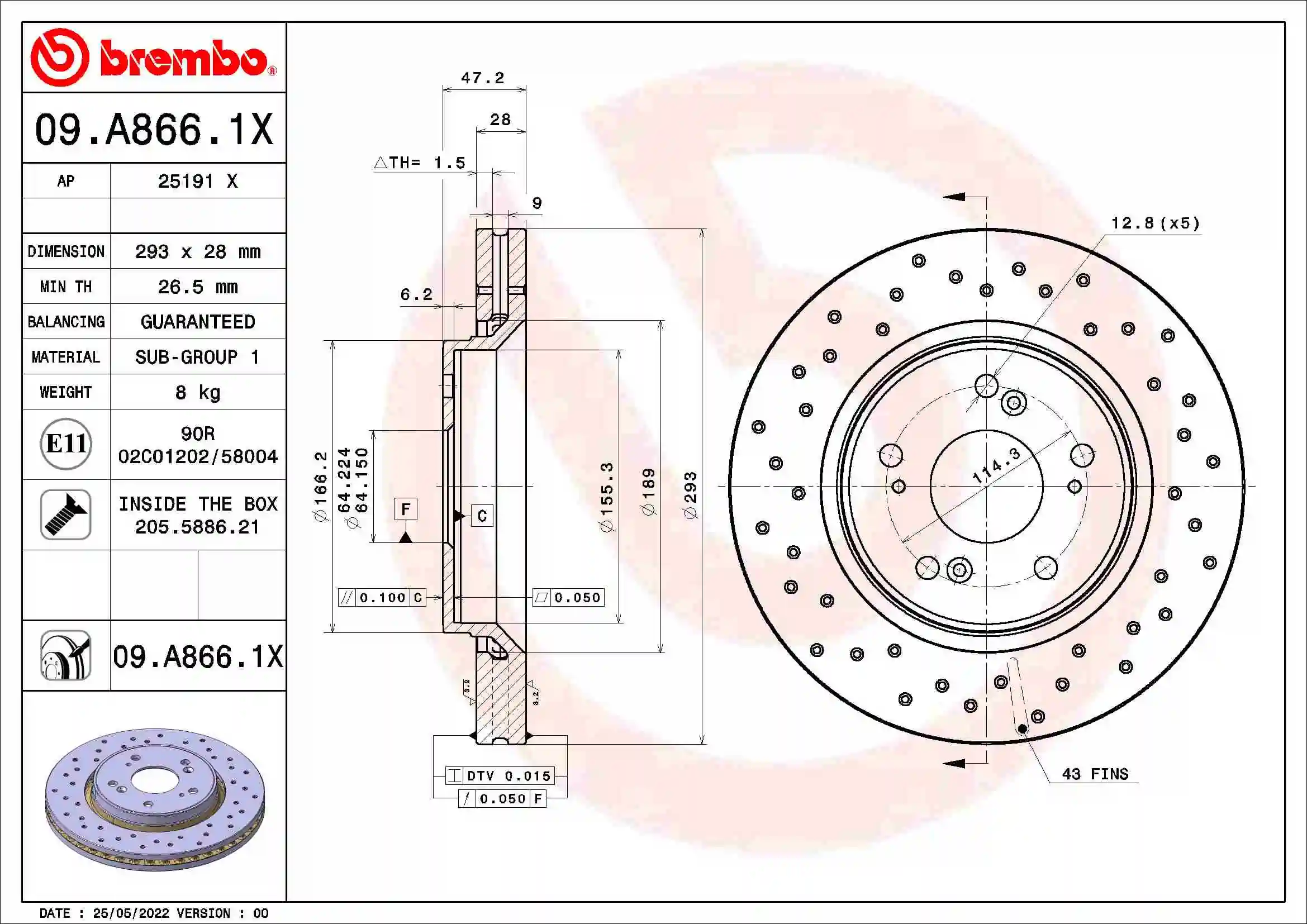 BREMBO Disco de freno 09.A866.1X