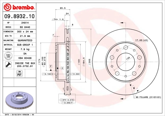 BREMBO Bremsscheibe 09.8932.10