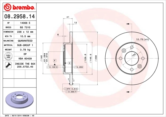 BREMBO Disque de frein 08.2958.14