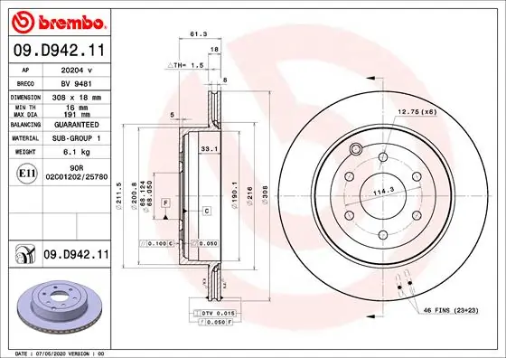 BREMBO Bremsscheibe 09.D942.11