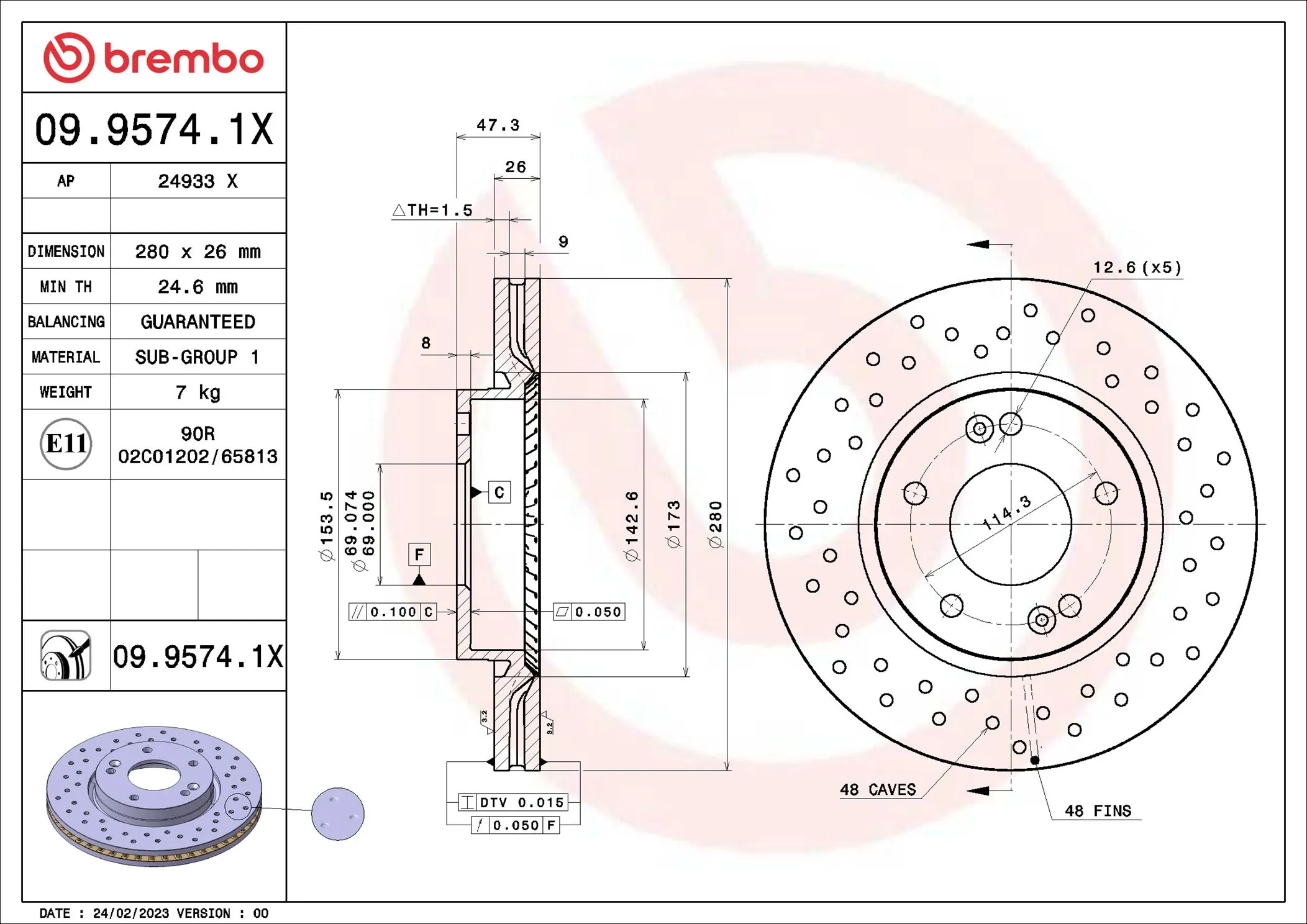 BREMBO Disco freno 09.9574.1X
