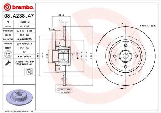BREMBO Disco freno 08.A238.47