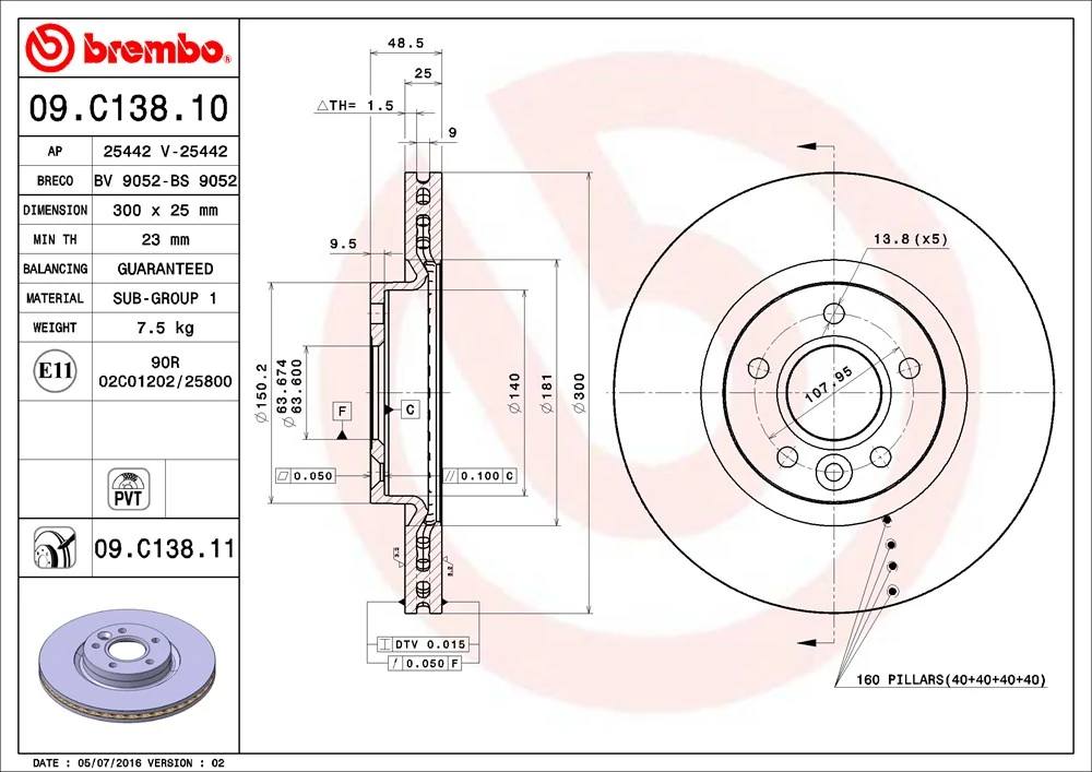 BREMBO Bremsscheibe 09.C138.11