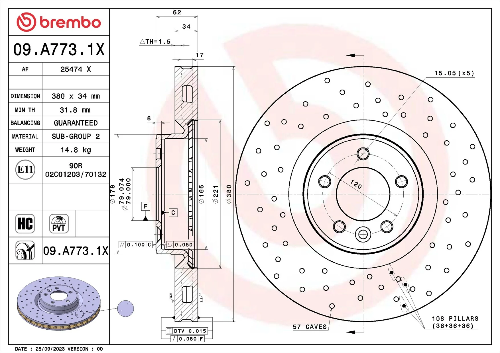 BREMBO 브레이크 디스크 09.A773.1X