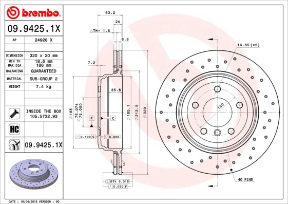 BREMBO Fren diski 09.9425.1X
