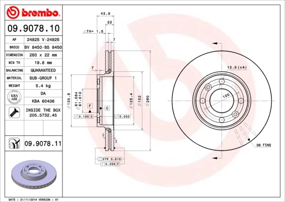 BREMBO Bremsscheibe 09.9078.10
