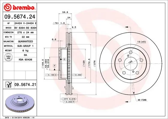 BREMBO Disco freno 09.5674.21