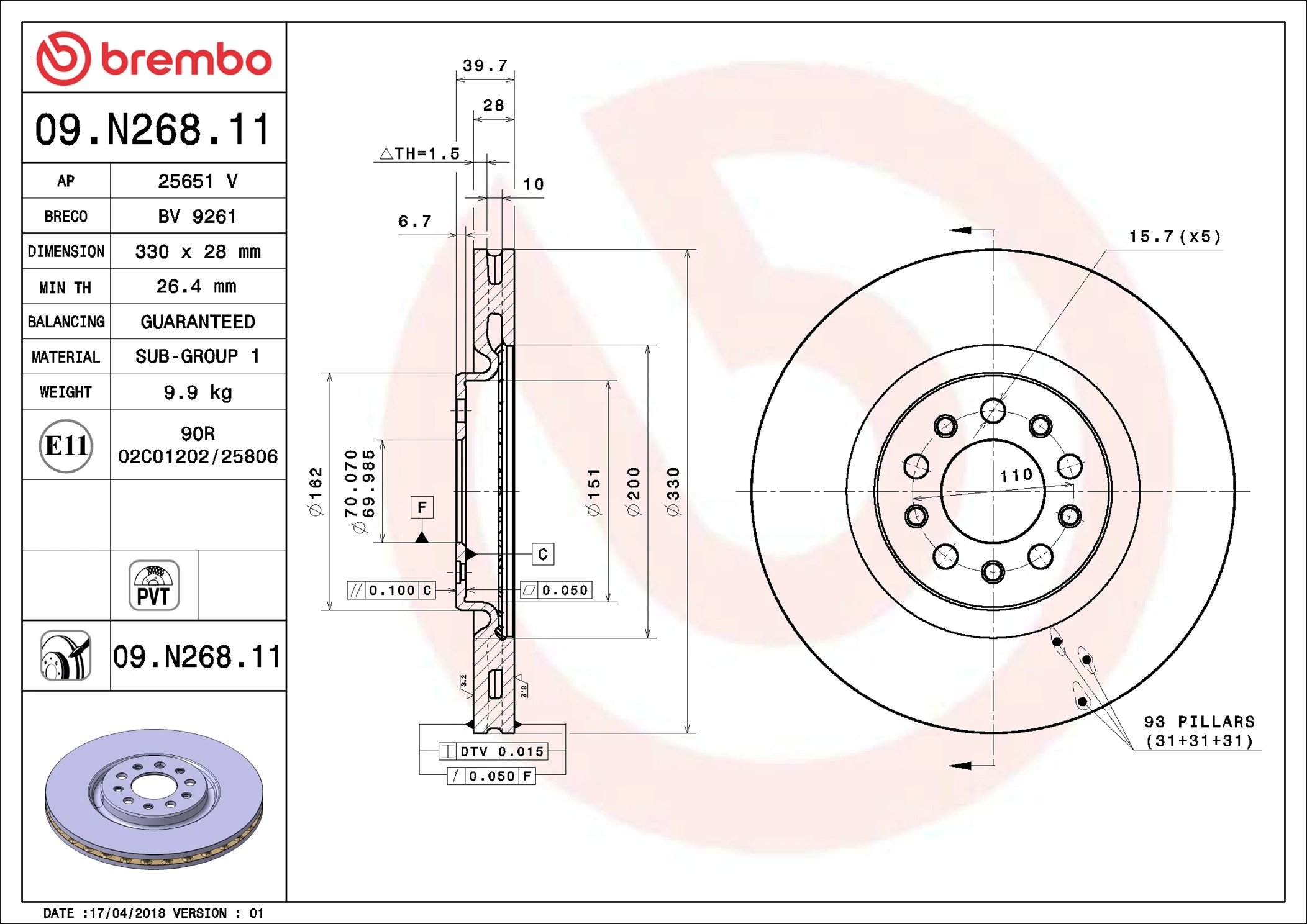 BREMBO Disco freno 09.N268.11