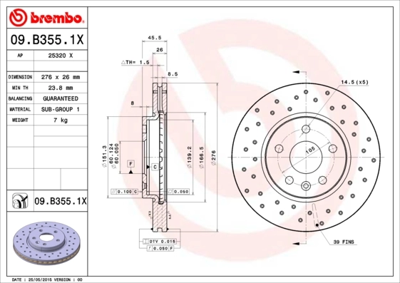 BREMBO Disco freno 09.B355.1X