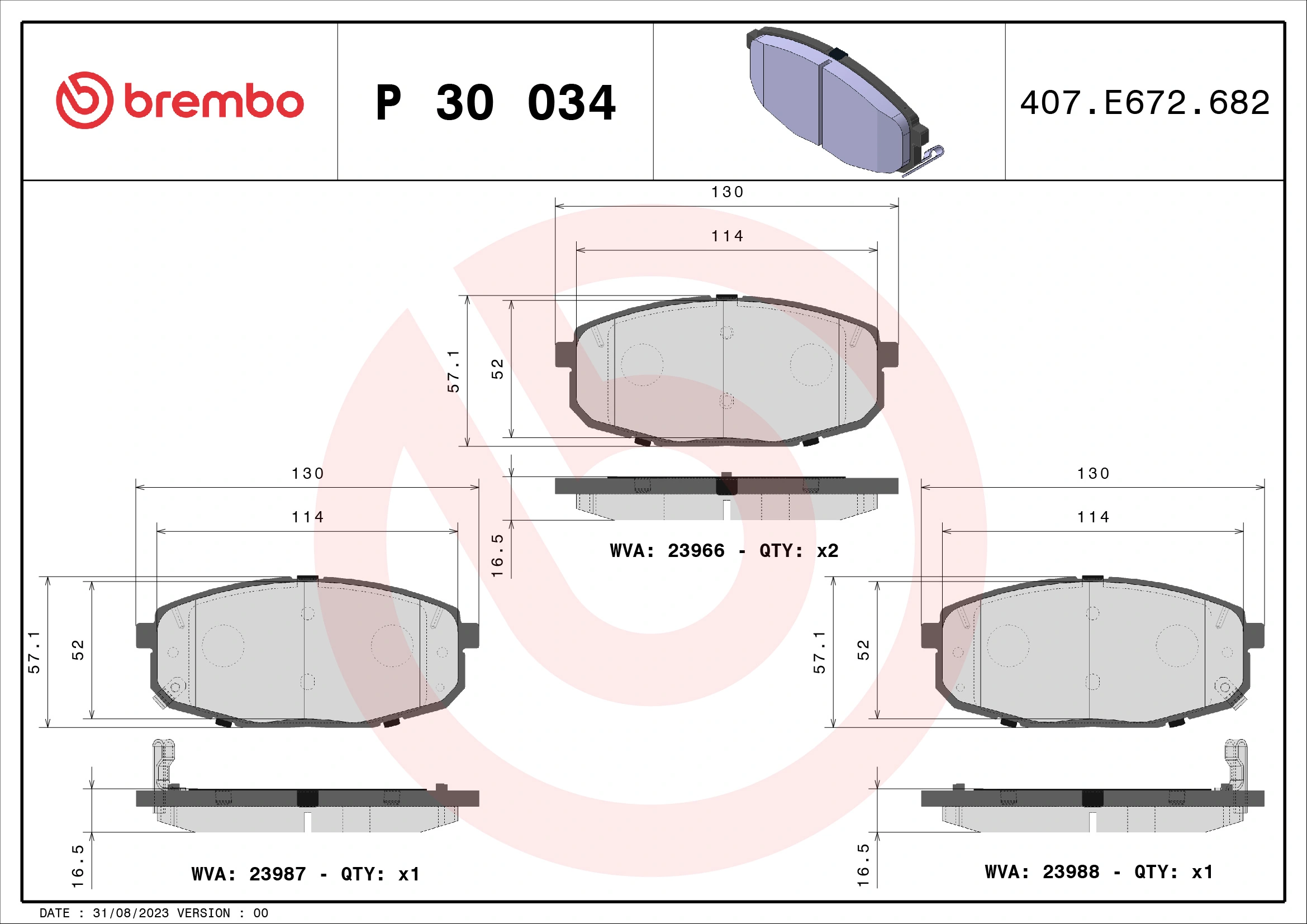BREMBO Bremsbelagsatz, Scheibenbremse P 30 034