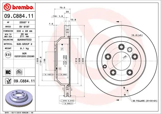 BREMBO Disco freno 09.C884.11