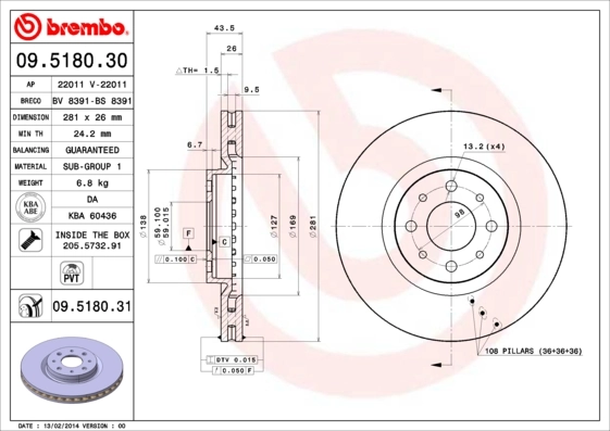 BREMBO Bremsscheibe 09.5180.31