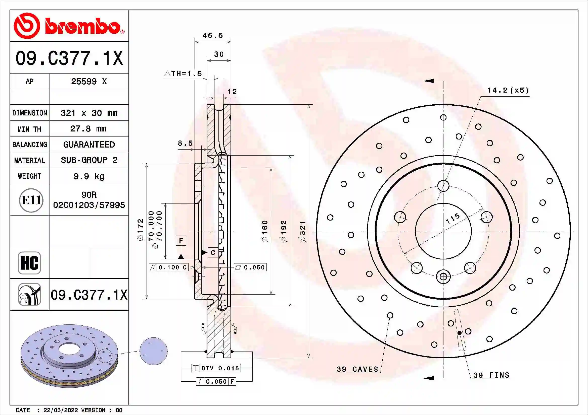BREMBO Disco freno 09.C377.1X