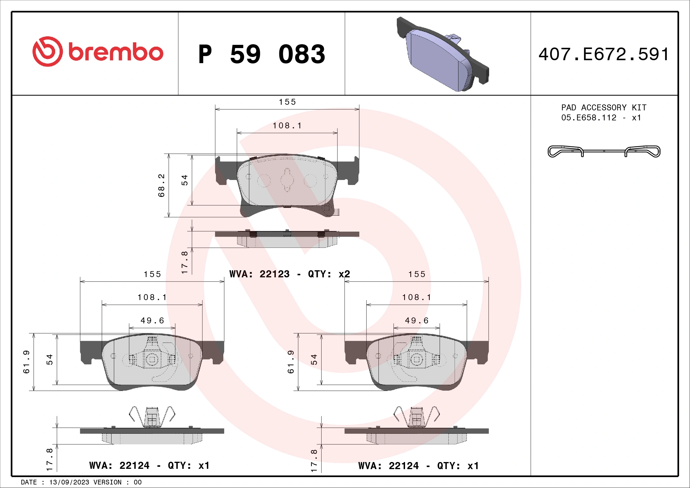 BREMBO Set Pad Brek, Brek Piring P 59 083