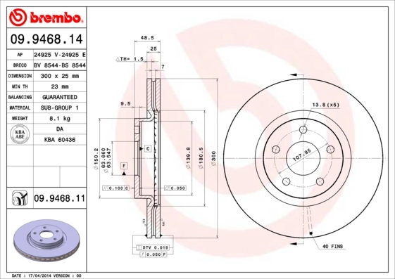 BREMBO Bremsscheibe 09.9468.11