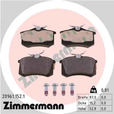 ZIMMERMANN ערכת רפידות בלם, בלמי דיסק 20961.152.1