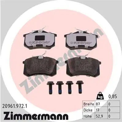ZIMMERMANN ערכת רפידות בלם, בלמי דיסק 20961.972.1