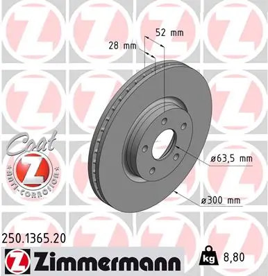 ZIMMERMANN Bremsscheibe 250.1365.20