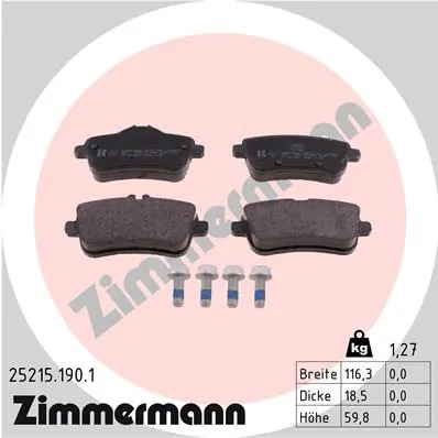ZIMMERMANN Kit pastiglie freno, Freno a disco 25215.190.1
