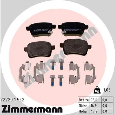 ZIMMERMANN مجموعة بطانة الفرامل، فرامل قرصية 22220.170.2