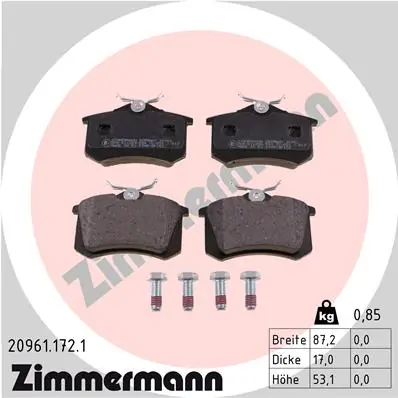 ZIMMERMANN ערכת רפידות בלם, בלמי דיסק 20961.172.1