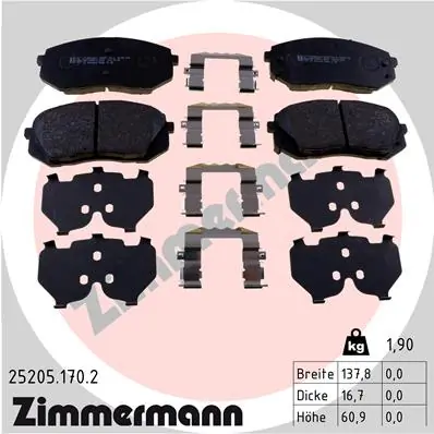 ZIMMERMANN Kit de plaquettes de frein, frein à disque 25205.170.2
