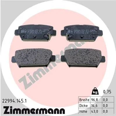ZIMMERMANN ブレーキパッドセット、ディスクブレーキ 22994.145.1