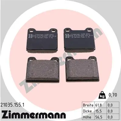 ZIMMERMANN ערכת רפידות בלם, בלמי דיסק 21035.155.1