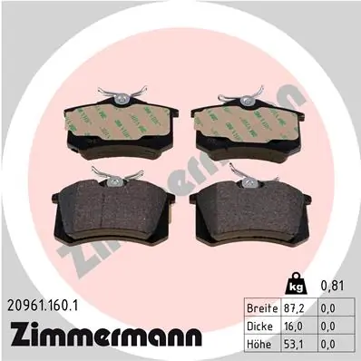 ZIMMERMANN Set bantalan rem, rem cakram 20961.160.1