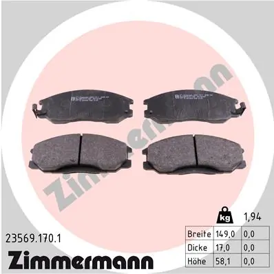 ZIMMERMANN Set Pad Brek, Brek Piring 23569.170.1