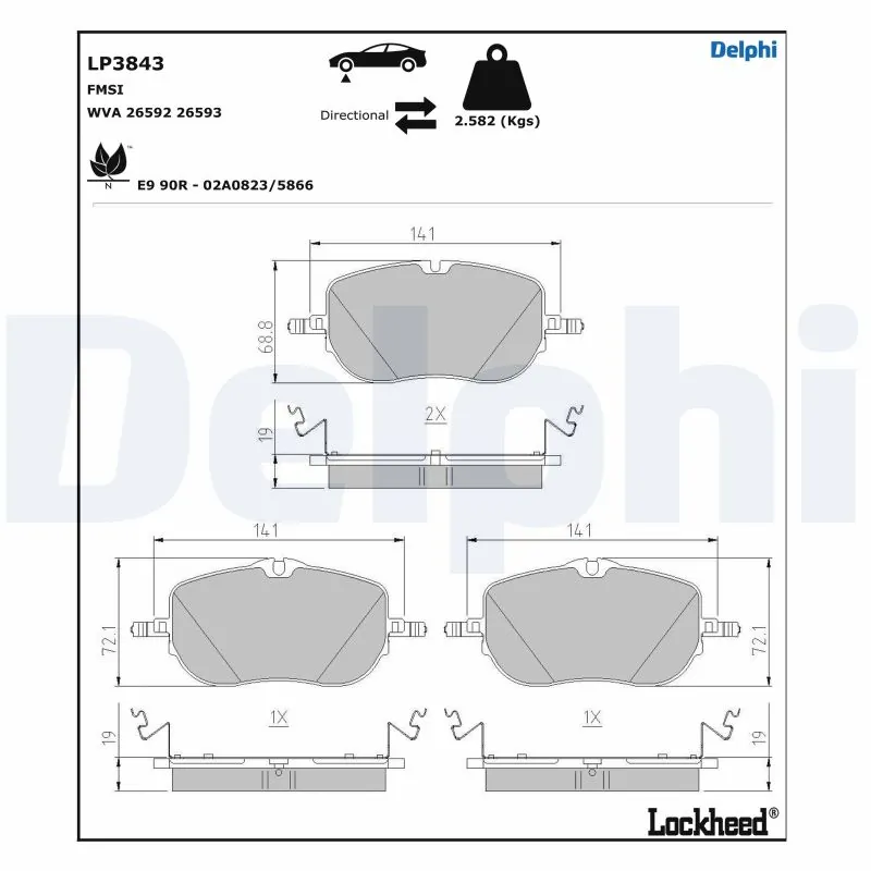 DELPHI مجموعة بطانة الفرامل، فرامل قرصية LP3843