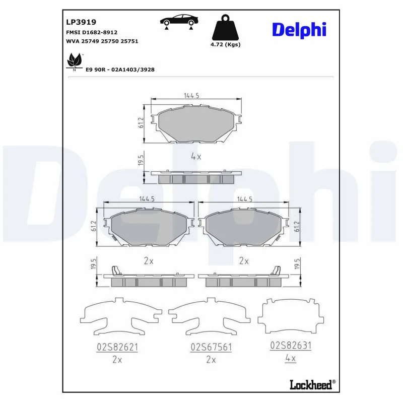 DELPHI Kit pastiglie freno, Freno a disco LP3919